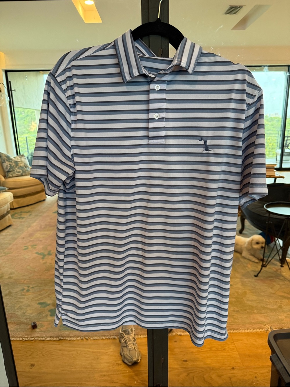 Men's Light Blue & White Striped Polo Shirt
